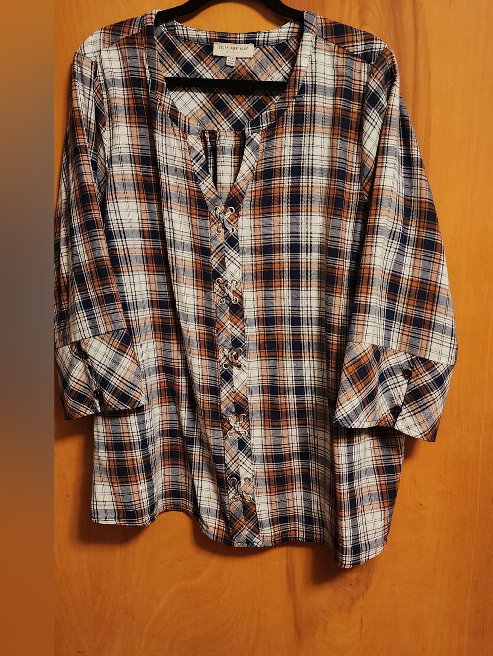 Plus Size Plaid Shirt in Navy, White & Brown